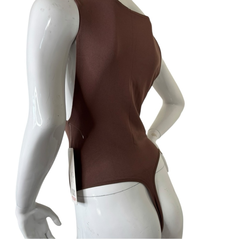 AURA Sleeveless Thong tank top Bodysuit ultra stretch deep chocolate brown L XL - Picture 14 of 17